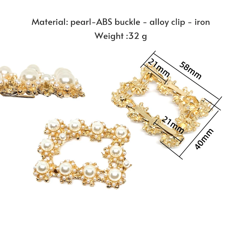 Fashion Bling Metal Pearl Shoe Part Clip square Heel Accessories Rhinestone Crystal Decoration