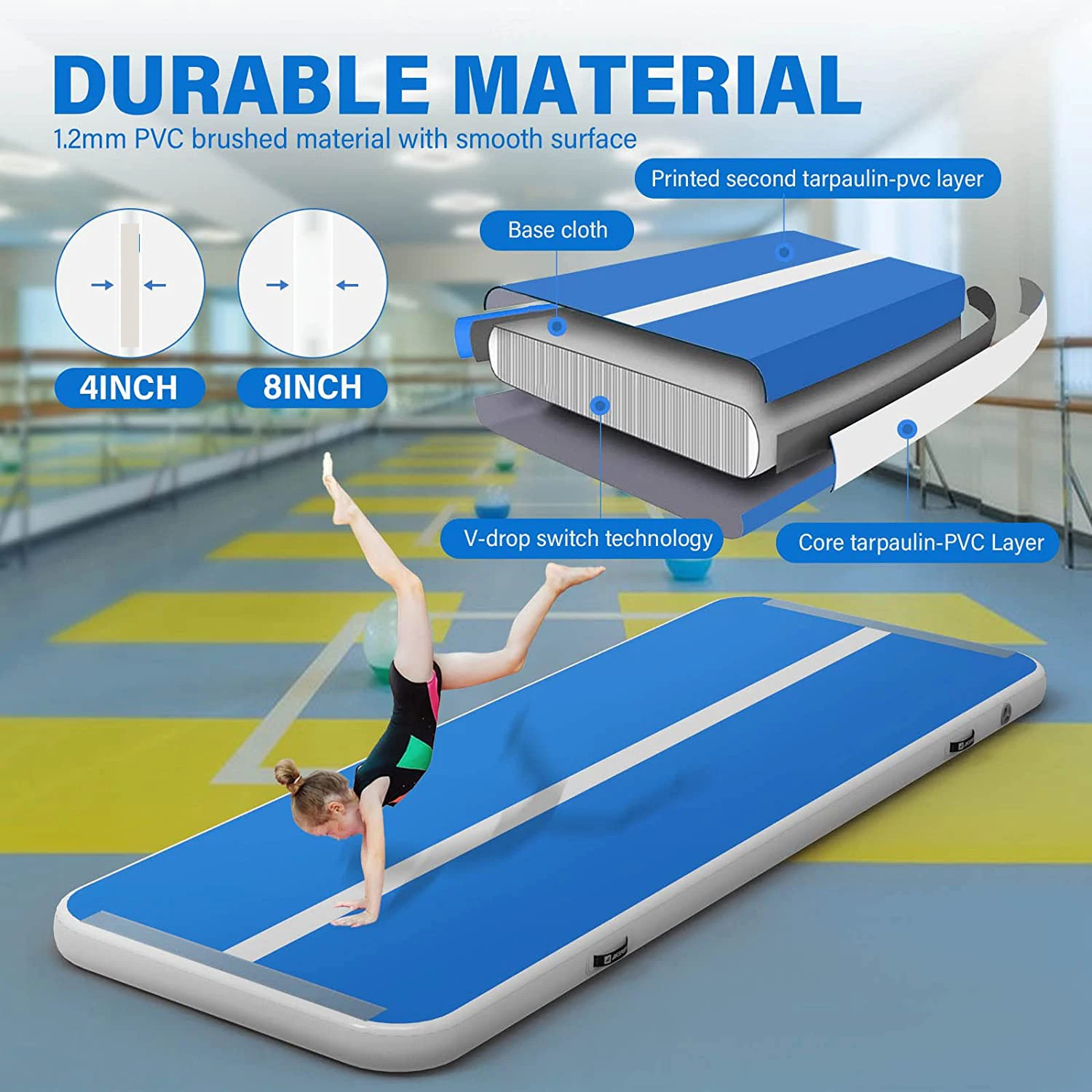 3m 4m 5m 6m Custom size Inflatable Airtrack Tumbling Gymnastics Mat Air Track For Gym