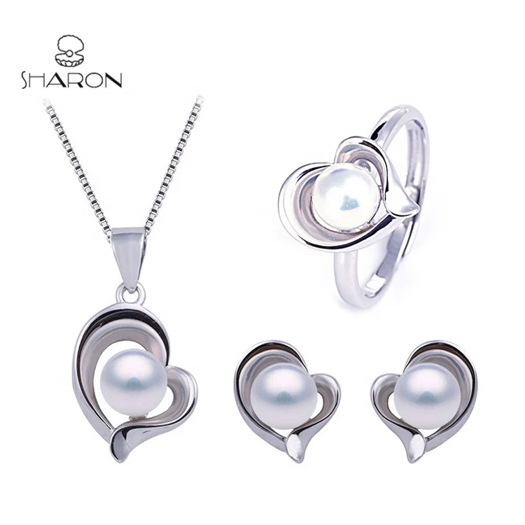 
China Manufacture Simple CZ Sterling Silver Pearl Indian Jewelry Necklace Set 