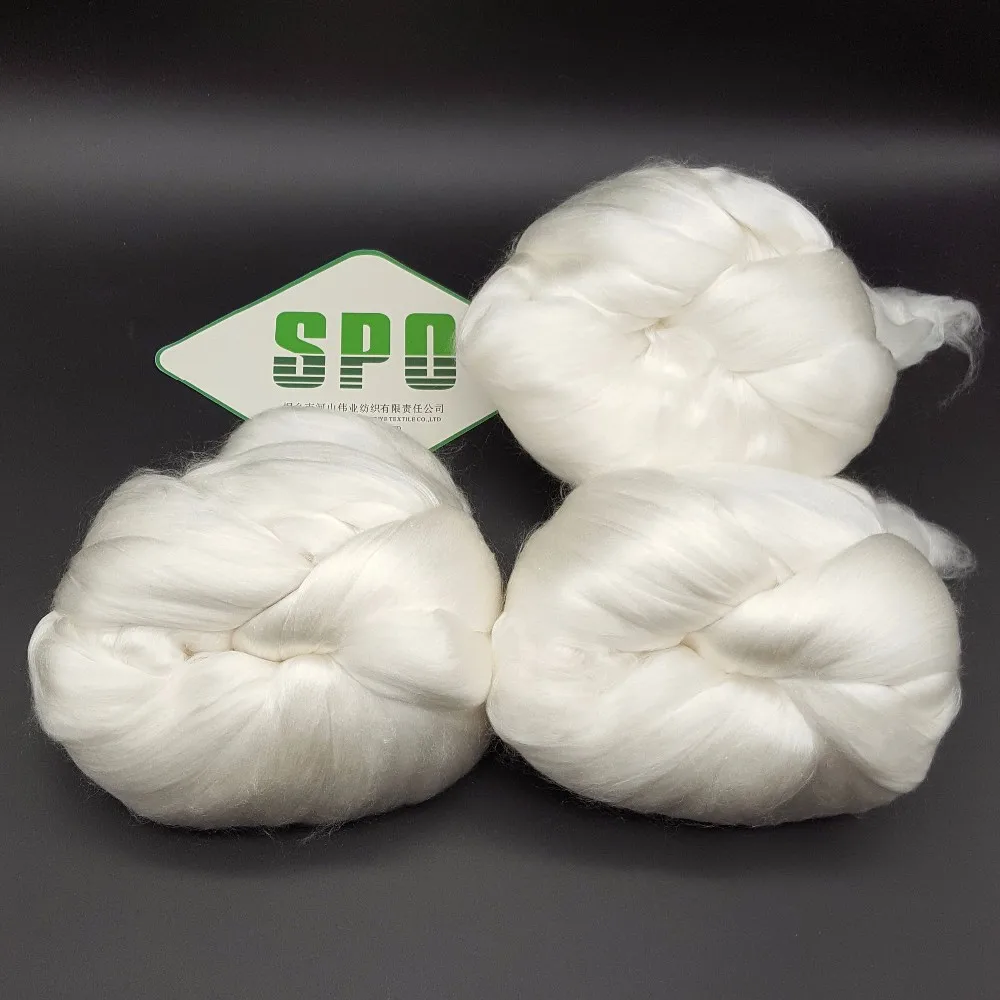 100 Pure Undyed Mulberry Silk Fiber Silk Tops Raw Material Blending with cashmere, wool and cotton for cut 3.8cm