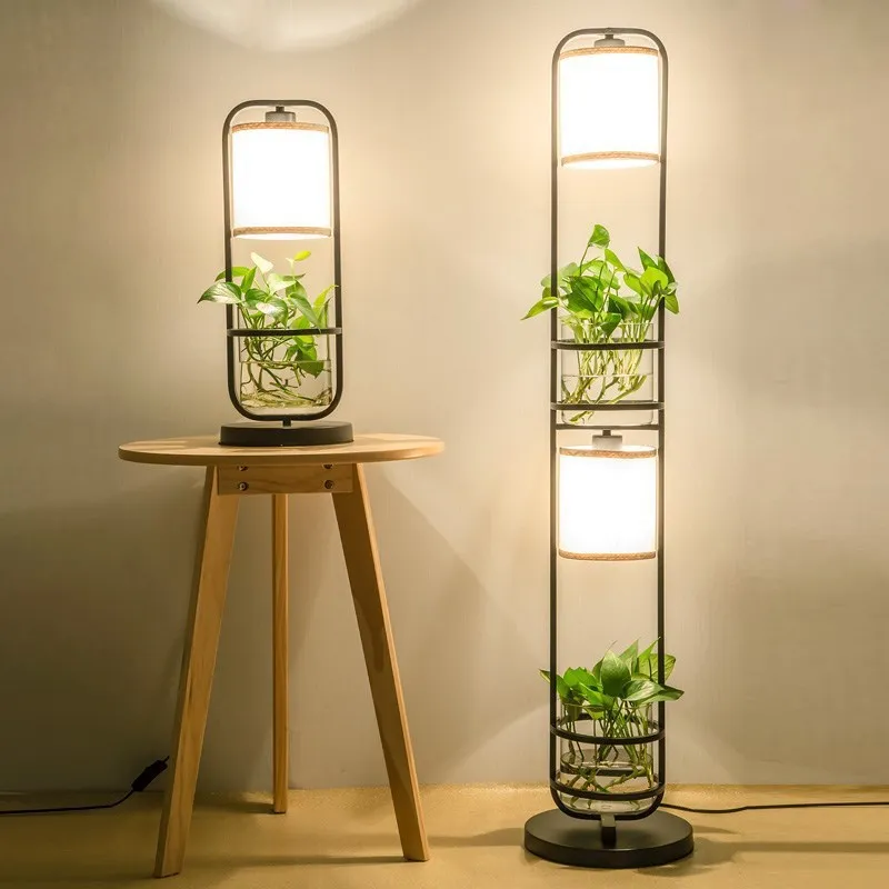 Water Planting Hanging Hydroponic Table Lamp Decor Creative Iron Bracket Art LED Green Plant Table Light