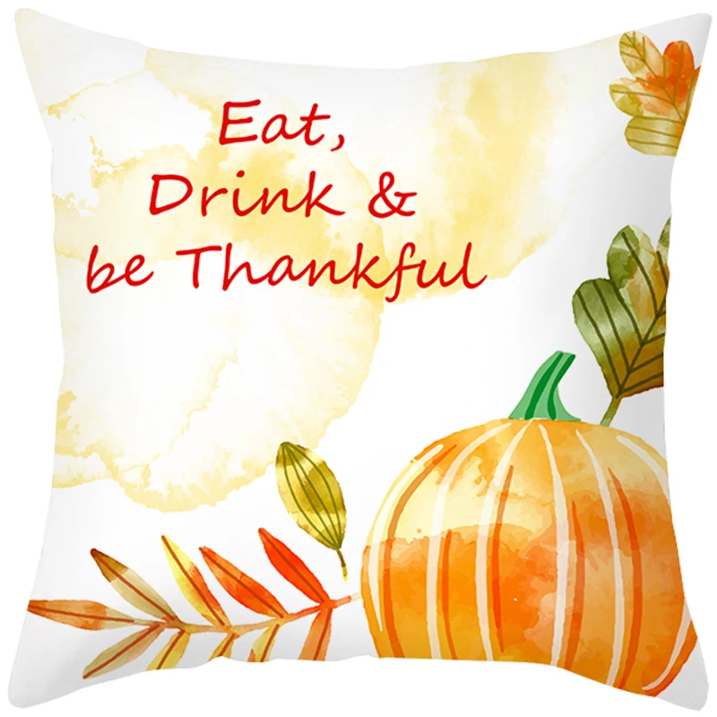 
Autumn Fall Throw Pillow Covers Thanksgiving Pumpkin Maple Leaf Printed Decorative Pillowcase Cushion Case 18x18 Inches 