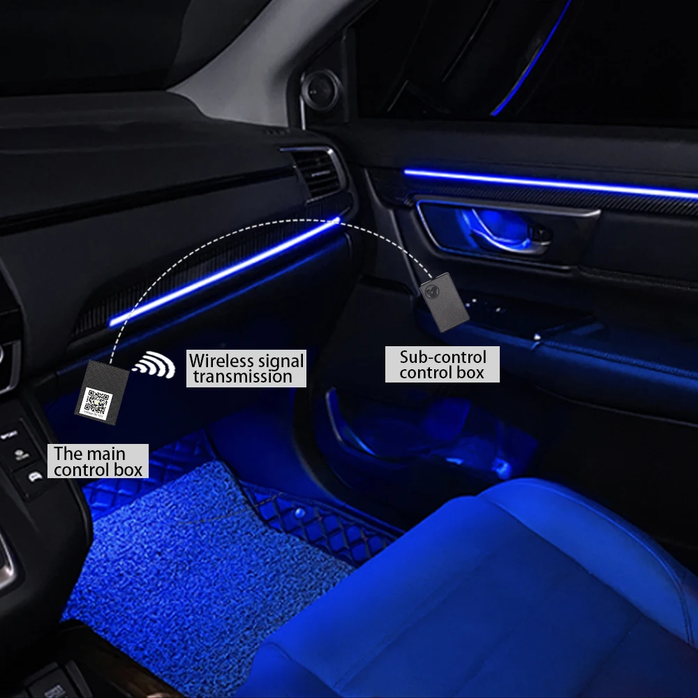 18 in 1 APP Control Acrylic RGB Car Fiber Optic Light Vehicle Universal LED Car Ambient Light Strips