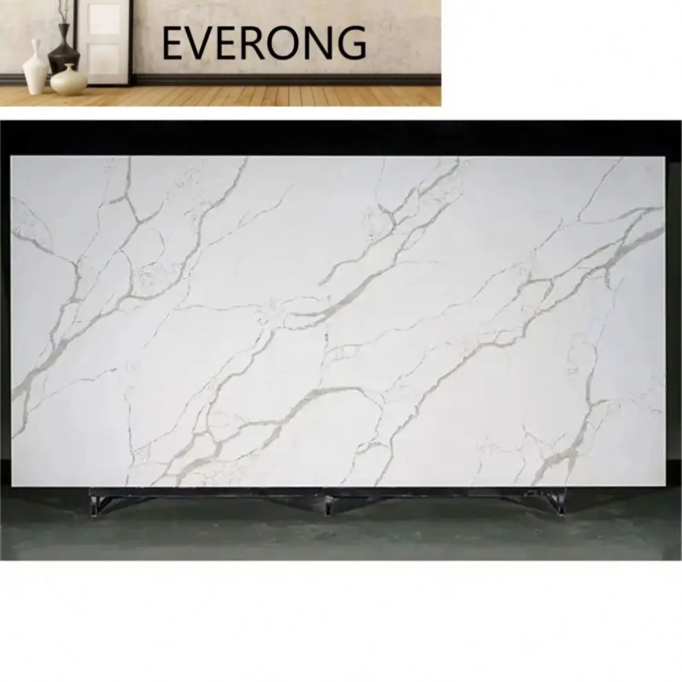 Chinese polish clear quartz stone white quartz Artifical countertop with grey veins