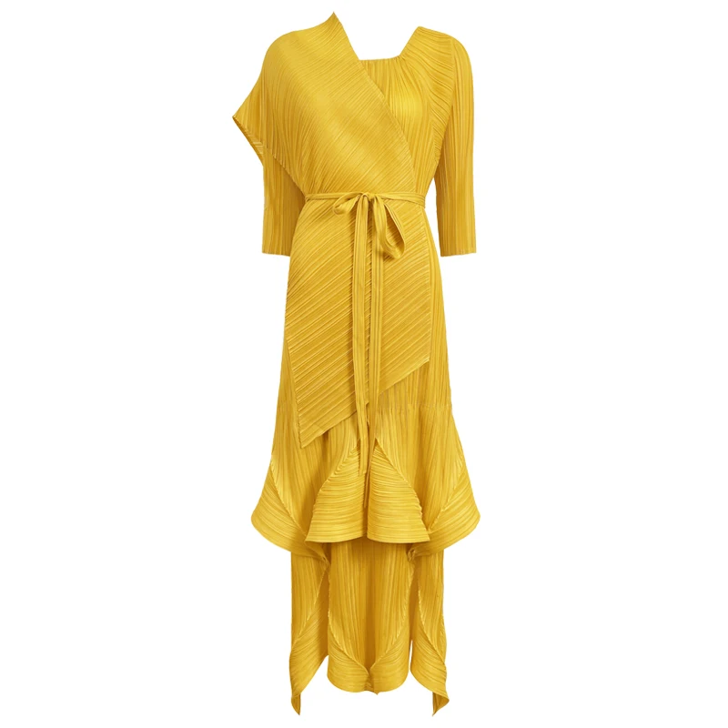 Miyake уникальный дизайн трехмерная плиссированная юбка с длинными рукавами изысканный свободный размер вечернее длинное платье для