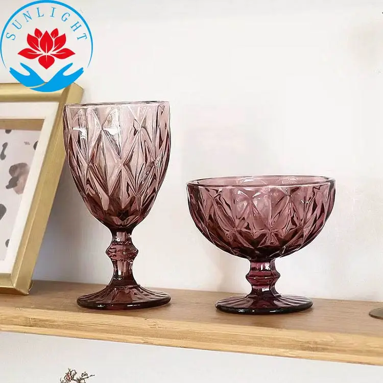 Factory  Wedding Party Vintage Green Goblet Champagne Water Glass Cups Colored Glassware Blue Grey Purple-pink Wine Goblets