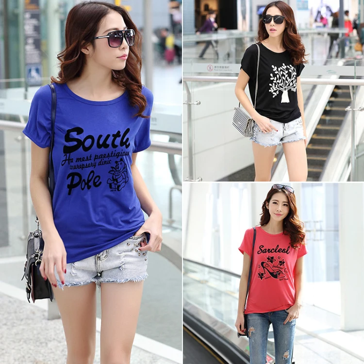 
plus size low price wholesale printed women summer cotton t shirts OC93 