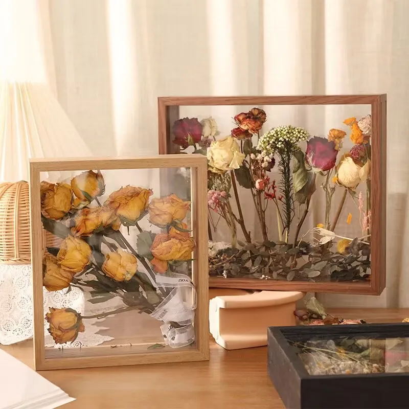 Diy hand-made dried flower picture frame rose preservation wood picture frame hollow double-sided display box table