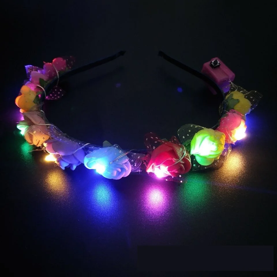 Multicolor luminous wreath flowers Artificial Led headwear hairband for Girls