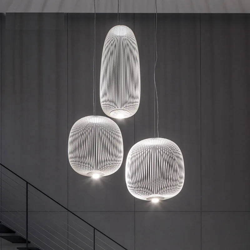 Simple Style Natural Material Birdcage Lampshade Iron Mesh Vintage Living Room Decorative Wicker Chandeliers Pendant Lights