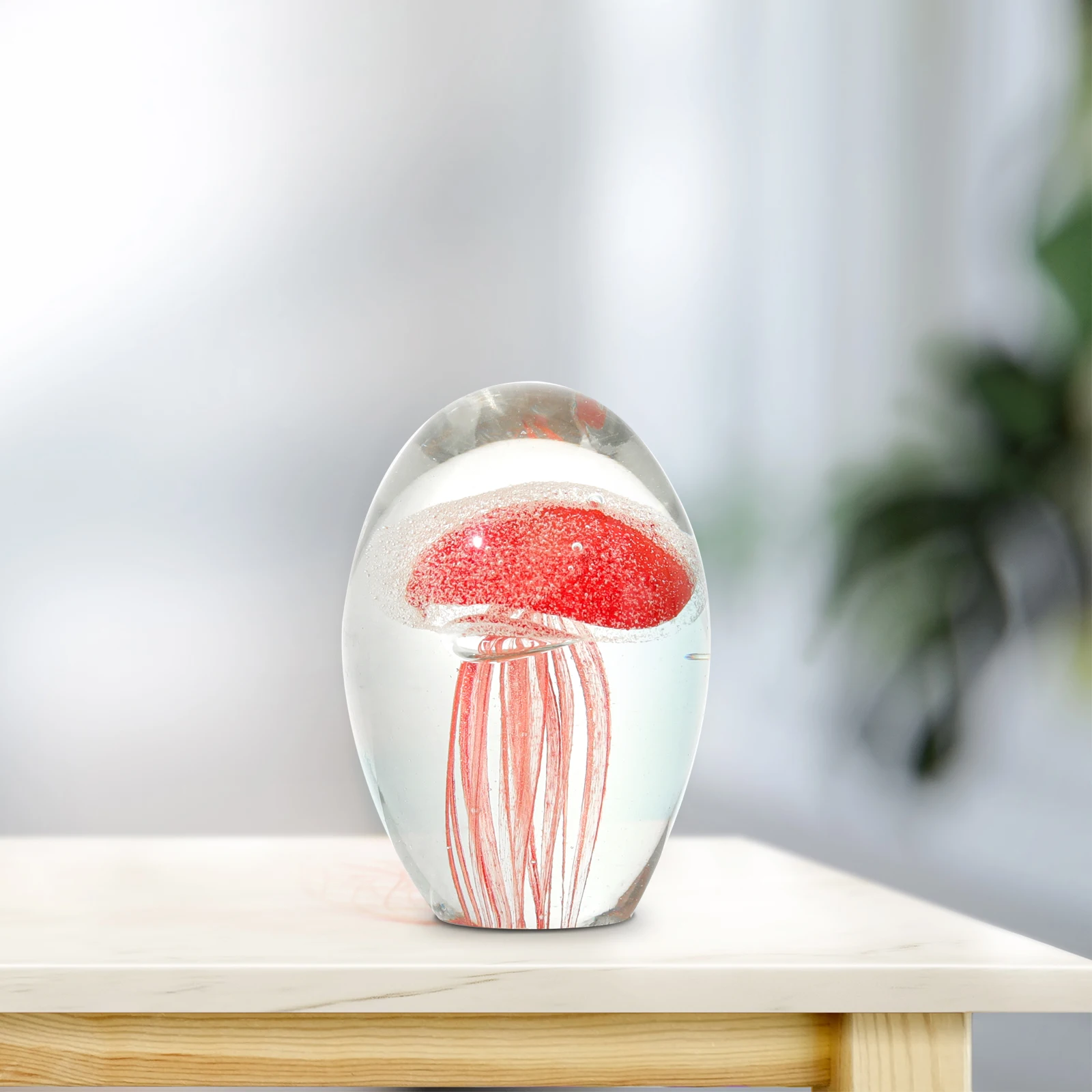Handmade Paperweight  Blown Glass Crystal Jellyfish Art Statue for Desk & Fish Tank Ornament Home Decor