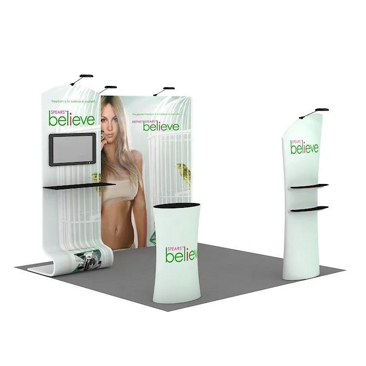 10x10ft Portable Tool Free Aluminum Oval Counter LOGO Printed Backdrop TV Shelf Stand Display Trade Show Exhibition Booth