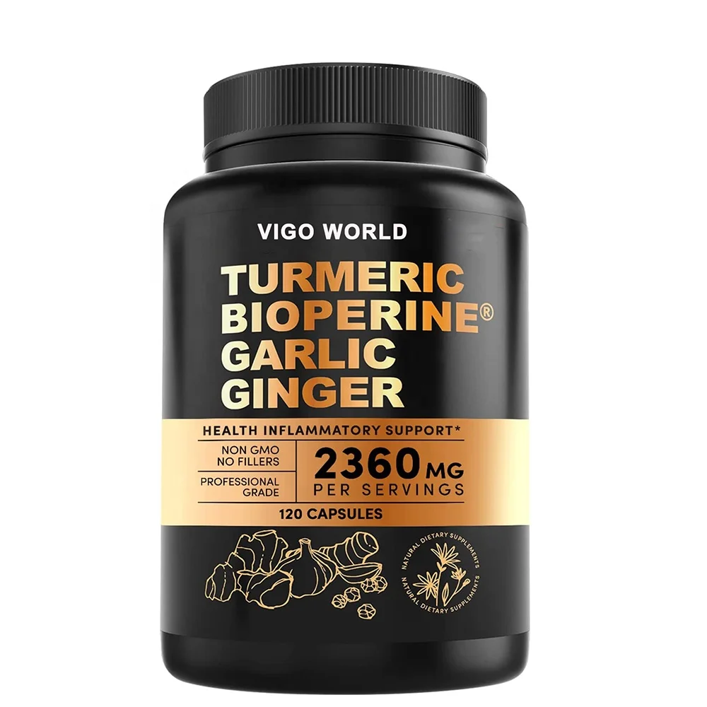 Private Label 4-in-1 Turmeric Curcumin Bioperine  Curcuminoids Ginger Root Garlic Black Pepper Capsules