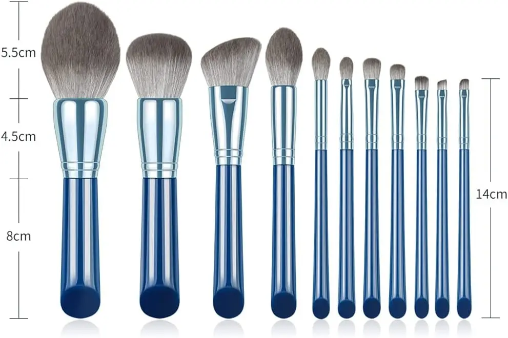 Eyeshadow Powder Wood Handle Concealer Cosmetics Eyebrow Synthetic Hair Beauty Tools Private Label Blue 11pcs Makeup Brush Set