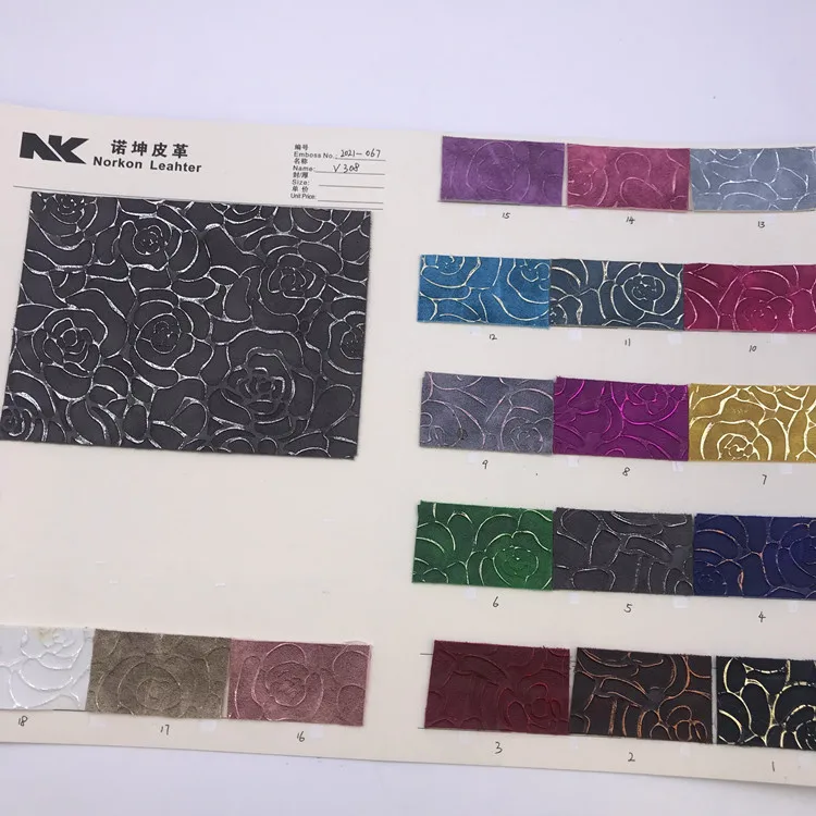 V308 new gold and silver rim rose flower PVC embossing synthetic leather fabric for bags suitcase belt Shoe material cuero