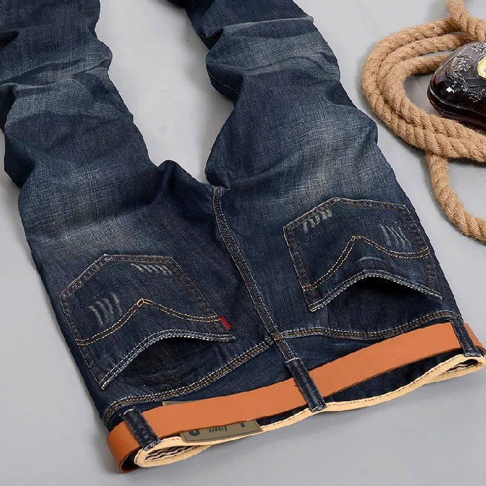 Новое поступление, мужские джинсы, качественные брендовые деловые повседневные мужские джинсовые брюки, прямые облегающие темно-синие мужские брюки Yong Man