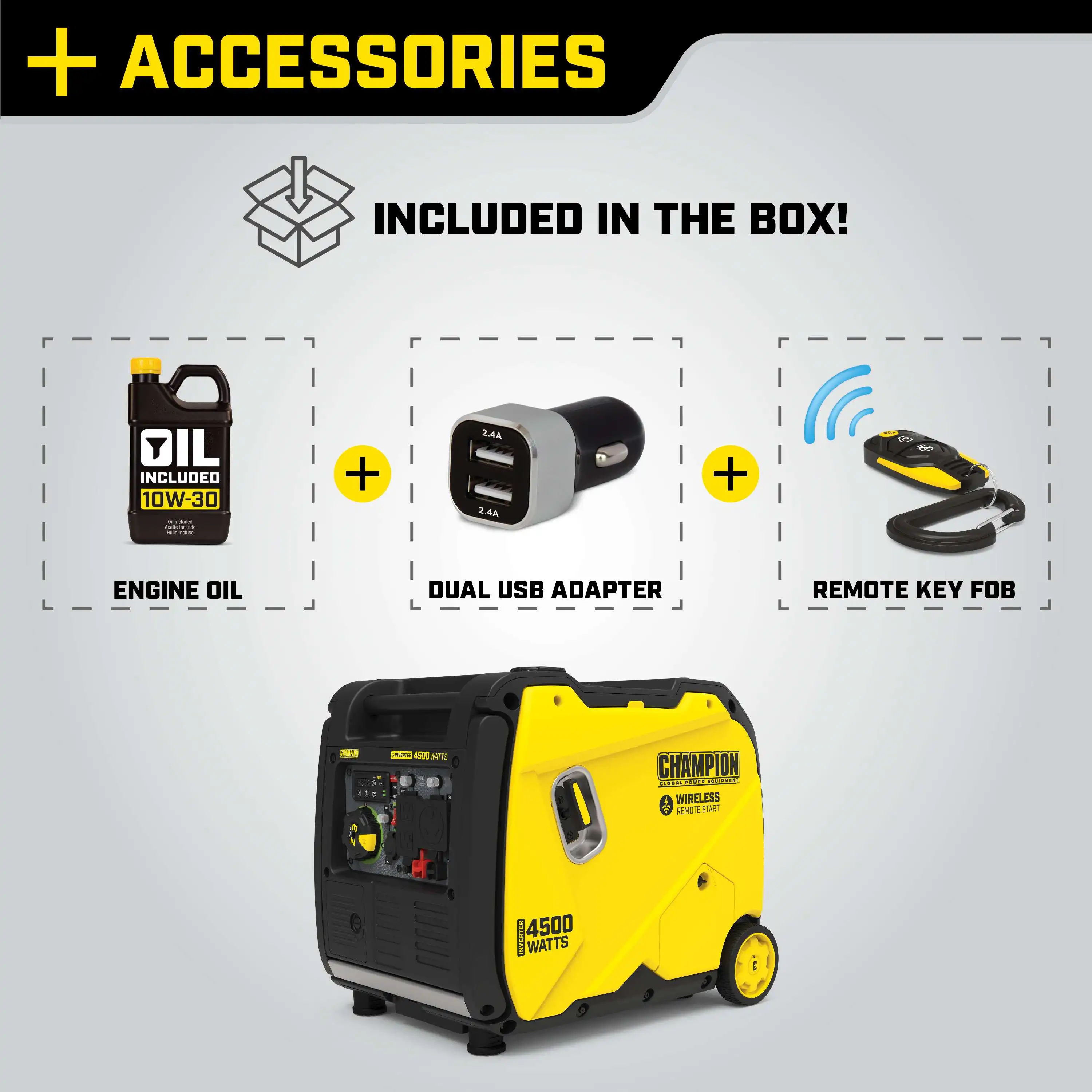 Champion 4500-Watt Wireless Remote Start Inverter Generator with Quiet Technology