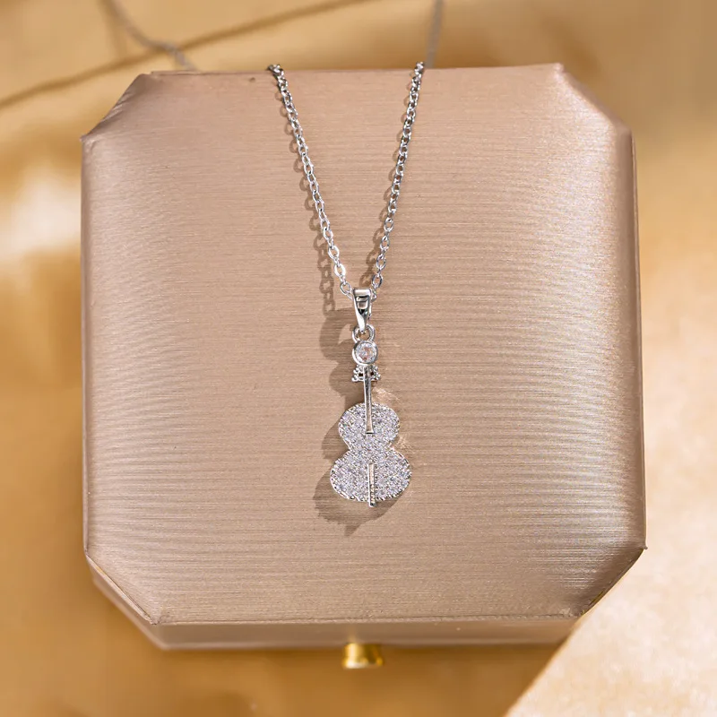 Womens Gold Handmade Musical Instrument Man Silver Zircon Diamond Pendant Necklace For Women