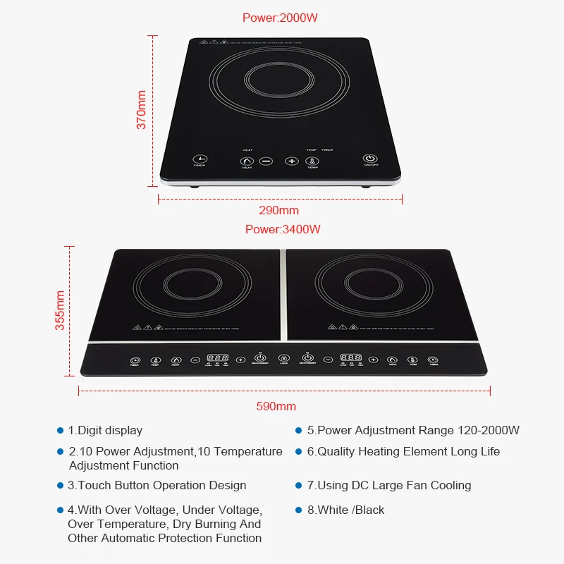 Fashion design electric stove cooker digital display home appliances 2 burners glass top induction cooker