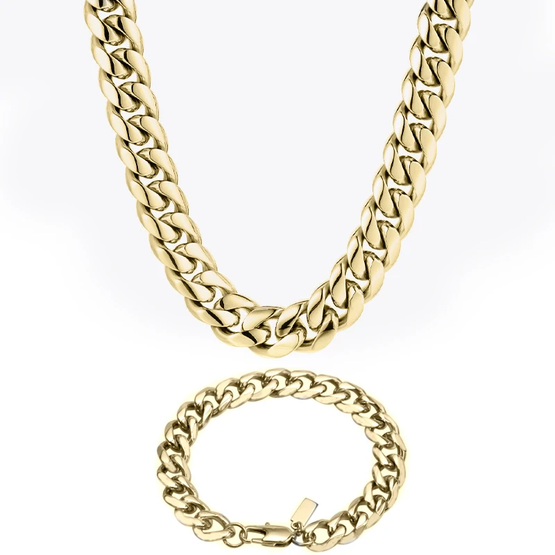 Fashion Wholesale Miami Cuban Bracelet Chain Jewelry Set Necklace Women Men Gift Party Trendy Stainless Steel