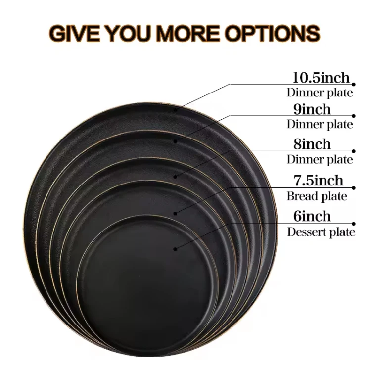 supermarket dinner plates round black kitchen housewares porcelain dinnerware set custom logo pattern ceramic plates steak plate