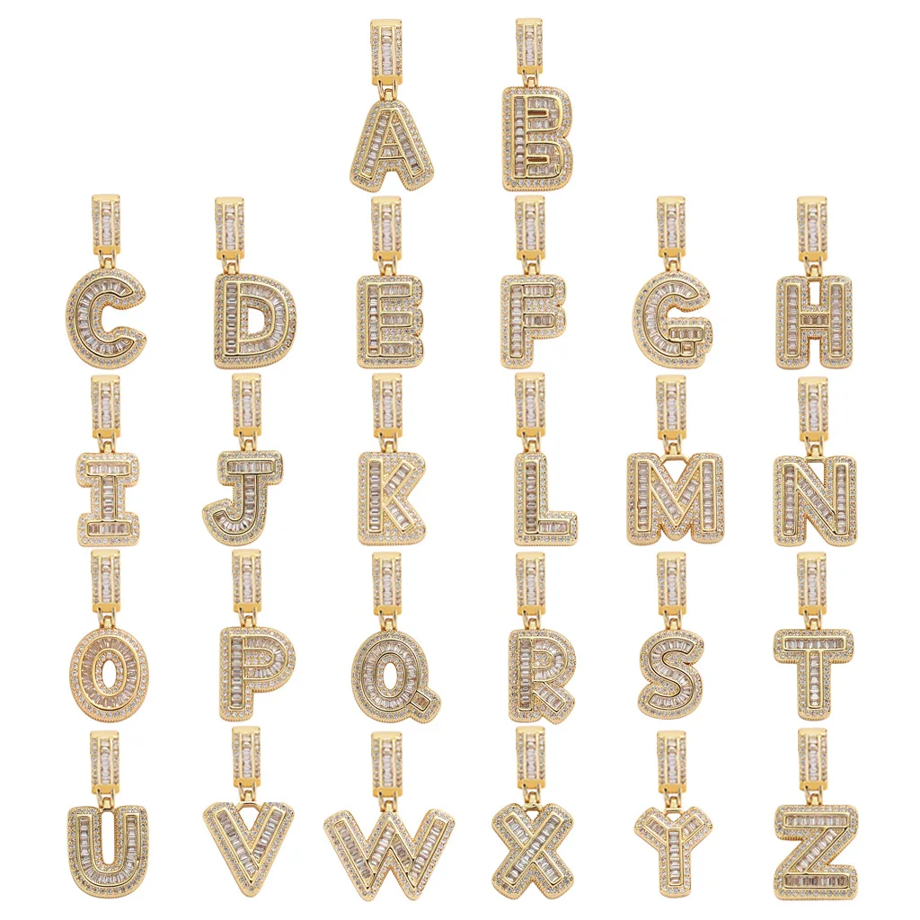 Brass Plating Initial Collections Letter Charm For Necklace A To Z Alphabet Copper Zircon Pendant For Jewelry Making /