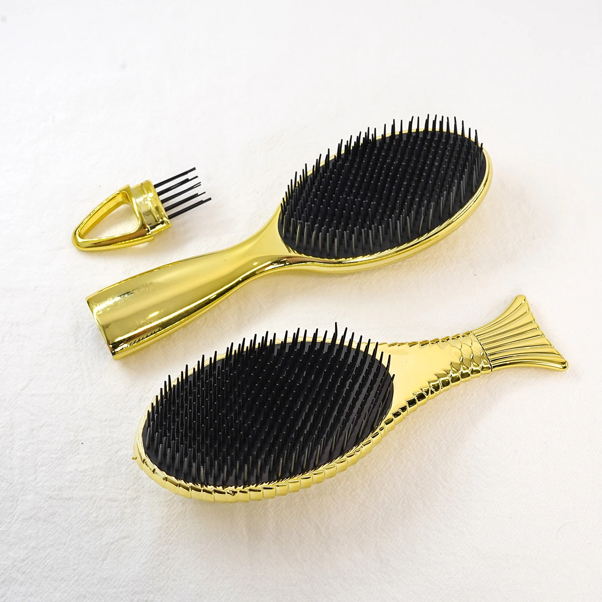 2022 New Arrival Water Drop Gold Electroplating Mermaid Paddle Cushion Hollow Detangler Hair Brush Styling Hair Brush Set