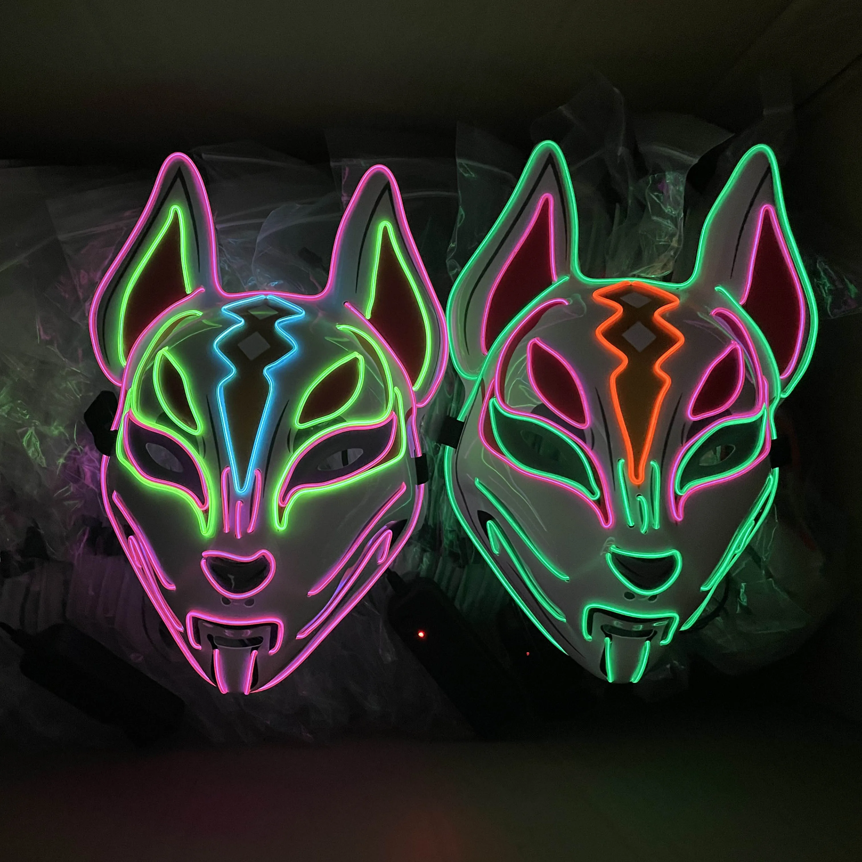 Custom Glow LED Light-Up Full Face Mask Hot Black Silk and PVC Material for Halloween Christmas & Rave Parties Adult Size