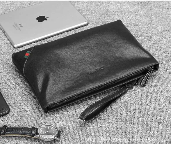 wholesale customized  big capacity British style Zipper luxury genuine leather braid casual Business  clutch bags for men male
