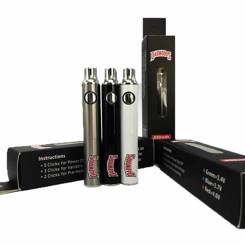 510 Thread Vape Pen Dabwoods аккумулятор OEM упаковочная коробка 650 мАч перезаряжаемые батареи для электронных