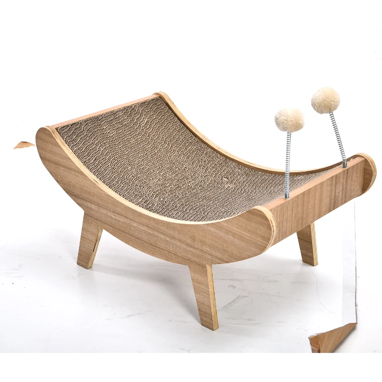Corrugated Paper Can Be Replaced Spring Toy Ball Design Pet Scratcher Wooden Cat Furniture