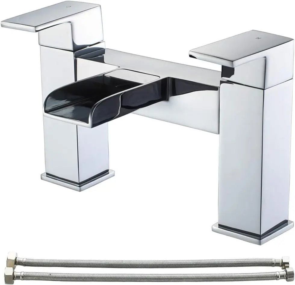 Matt Black Bathroom Sink Faucet Double Lever Handle 2 Holes Vanity Basin Mixer Tap Deck Mount UK Bath Faucets