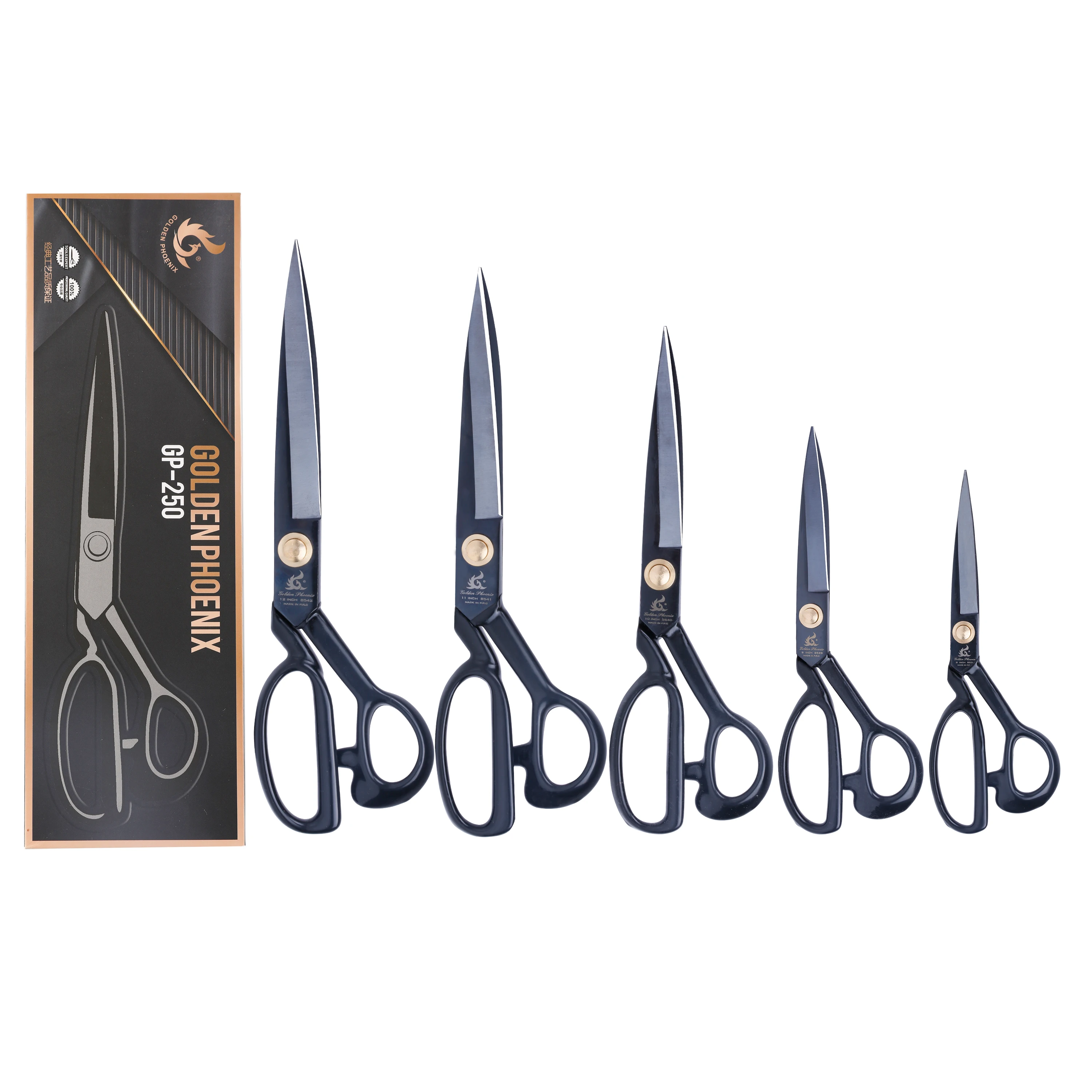 Золотые Феникс классические 8/9/10/11/12 дюймов все черные сверхпрочные тканевые ножницы из нержавеющей стали швейные портновские