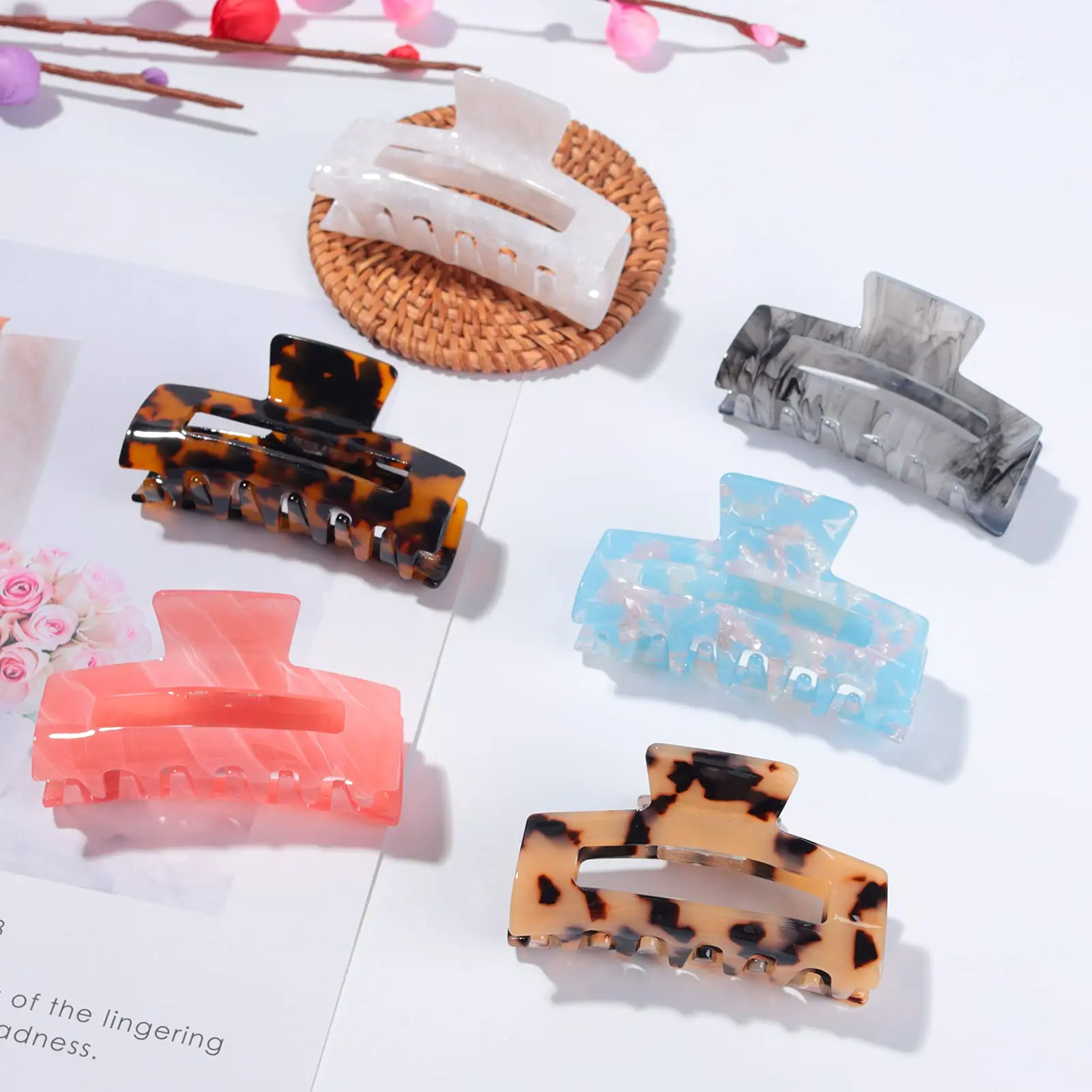 Multi-Color Large Hair Claw Clips Banana Tortoise Shell Barrettes Celluloid French Leopard Print Hair Jaw Clips for Women