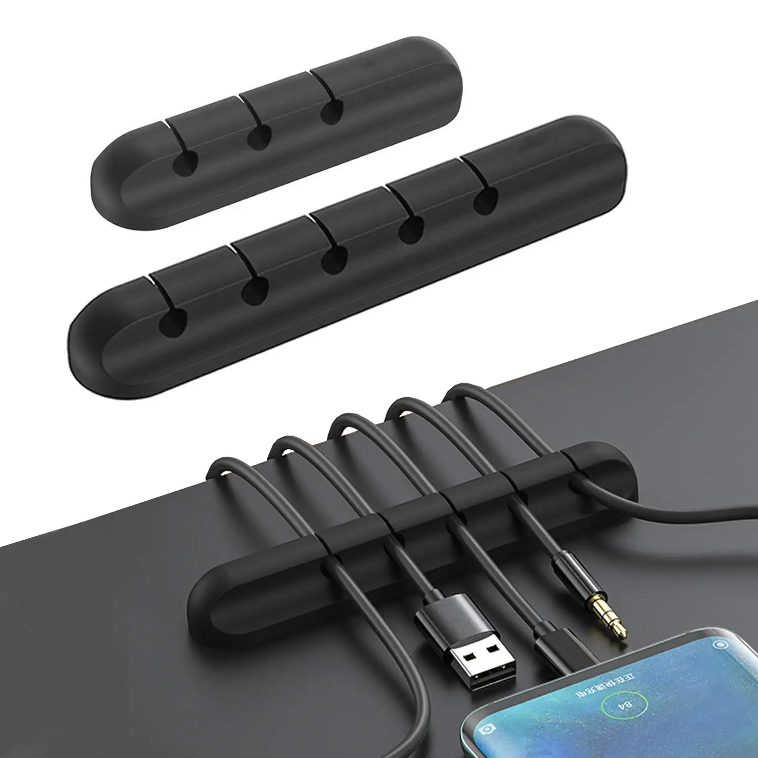 Custom Logo 3-5-7holes  Desk Headphone Cord USB Winder Management Silicone cable clip holder wire organize