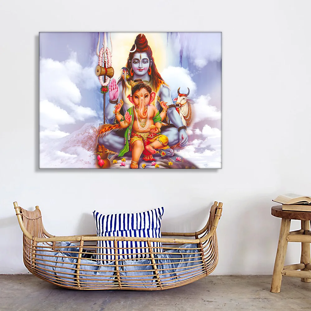 India Hindu Gold Ganesha Temple Elephant God Painting on Canvas Posters Prints Religion Art Wall Art Living Room Decor Cuadros
