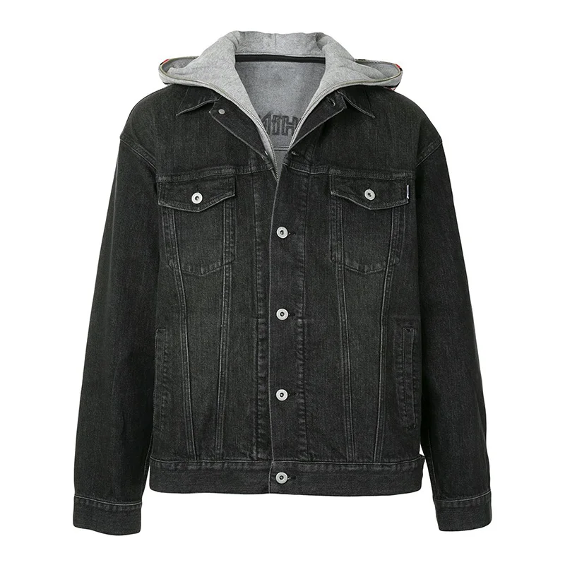 2022 Winter New Design Black Cotton Embroidered Shark Camouflage Pattern  Layered Denim Jacket For Men