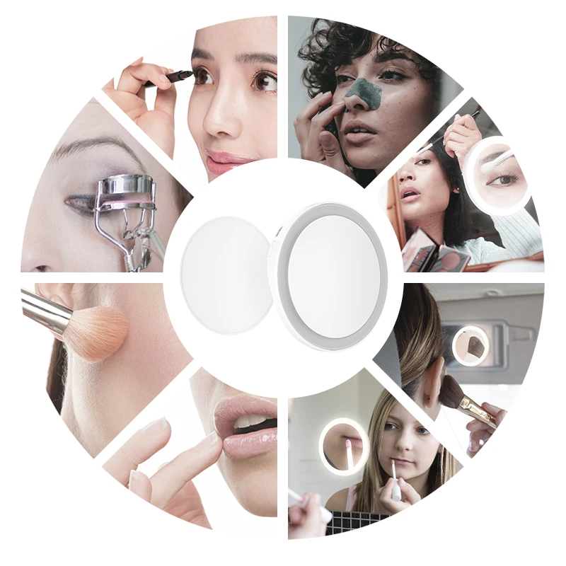 Factory Direct Rechargeable 5X Magnifying Hand  Makeup Mirror Led With Light