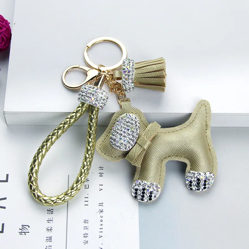 Fashion Rhinestone Dog Keychain Pendant Bag Pendant Accessories Leather Rhinestone Key chain