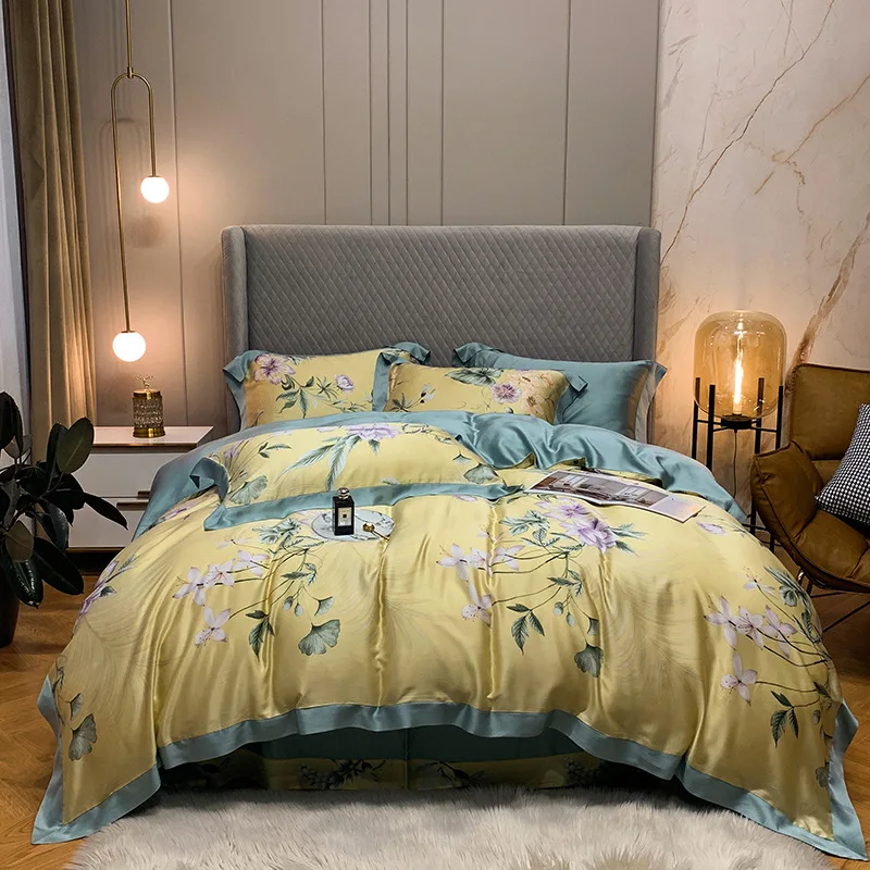 Luxury 100% organic 60s lyocell floral tencel  bedding set  bed sheets hot selling lenzing tencel bedding set
