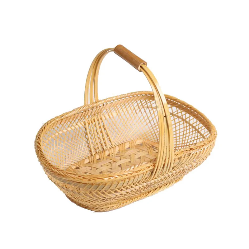 Modern Bamboo Storage Basket With Handle for Home Kitchenware Hotel decorative Natural Color Gift Craft Egg Fruits Wicker Basket