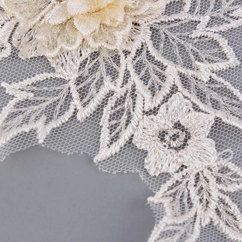 Diy Garment Accessories Costume Sewing 3D Flower Motif Applique Patch Mesh Organza Embroidery Textile Sewing Costume Floral Lace