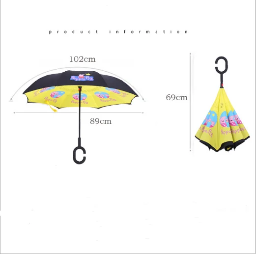 Children kids Cute Upside-down Double Layer Windproof C Type Handle inverted Umbrellas Creative Kids Cartoon Animal Reverse Umbr