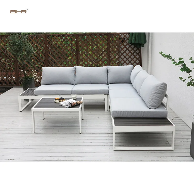 BHR современный 5 местный открытый сад диван комплект одежды из трёх вещей из алюминия для сидения l патио диваном набор
