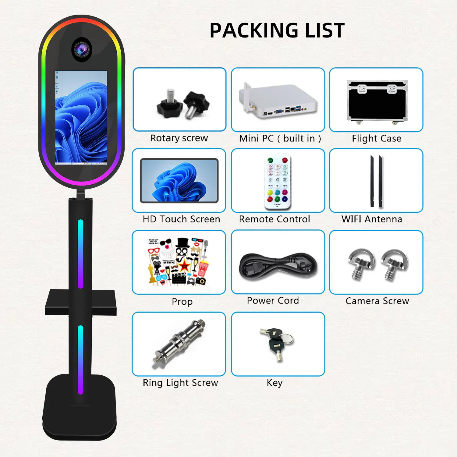 Black Oval Dslr Photo Booth With 15.6Inch Touch Screen For Event Selfie Photobooth Flash Camera Printer