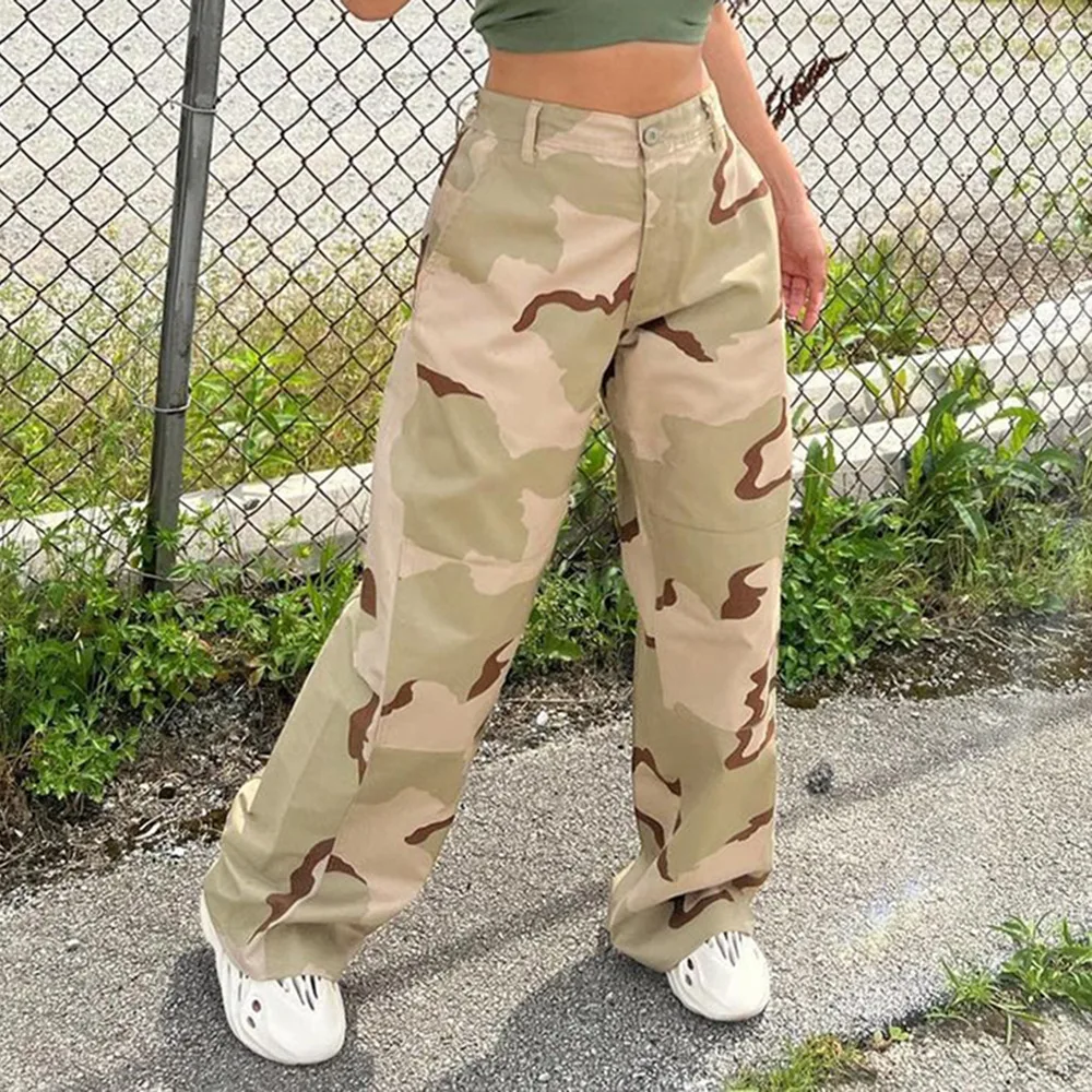 Fall Winter Fashion Streetwear Wholesale Loose Palazo Camo Long Wide Leg Cargo Pants For Women Ladies