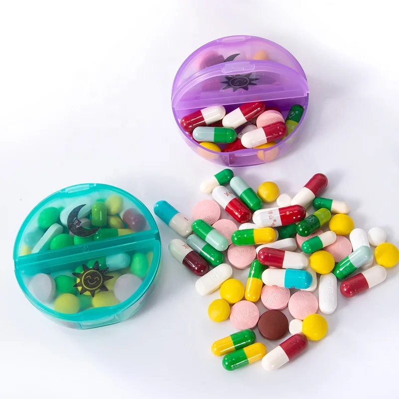 Круглый органайзер для таблеток на неделю (7 дней), коробка для витаминов и лекарств, большой ежедневный контейнер для таблеток с 14 отделениями 2 раза в день