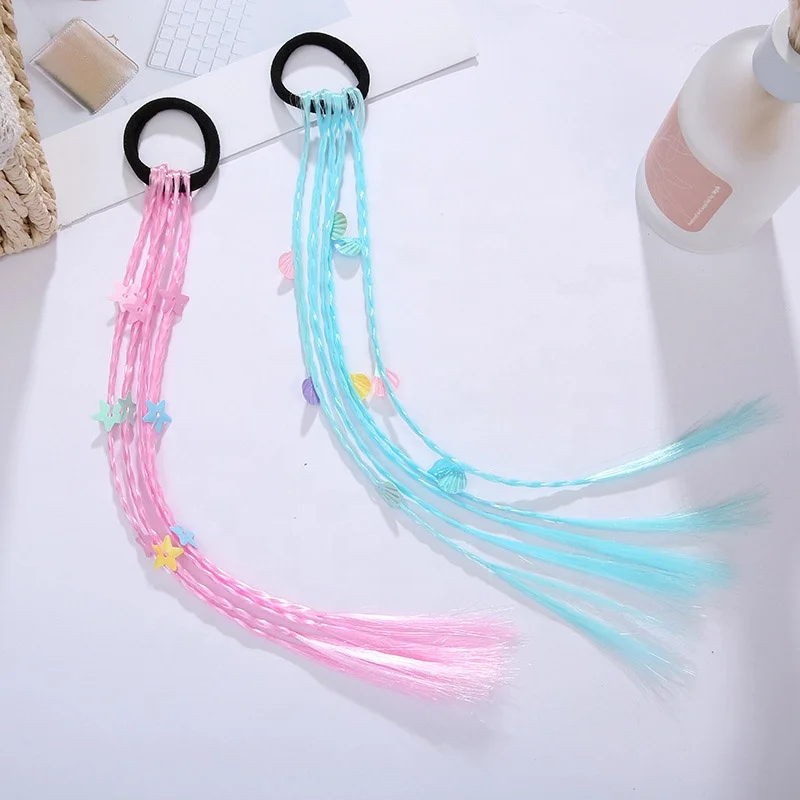 Colorful princess baby braid wigs for girls synthetic dirty braiding hair ponytails for kids wig braid tie hair extension