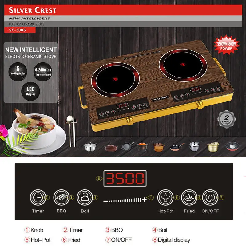 Factory Newest Design 220-240v One Induction And One Infrared Zone 2 Burners Cooktop