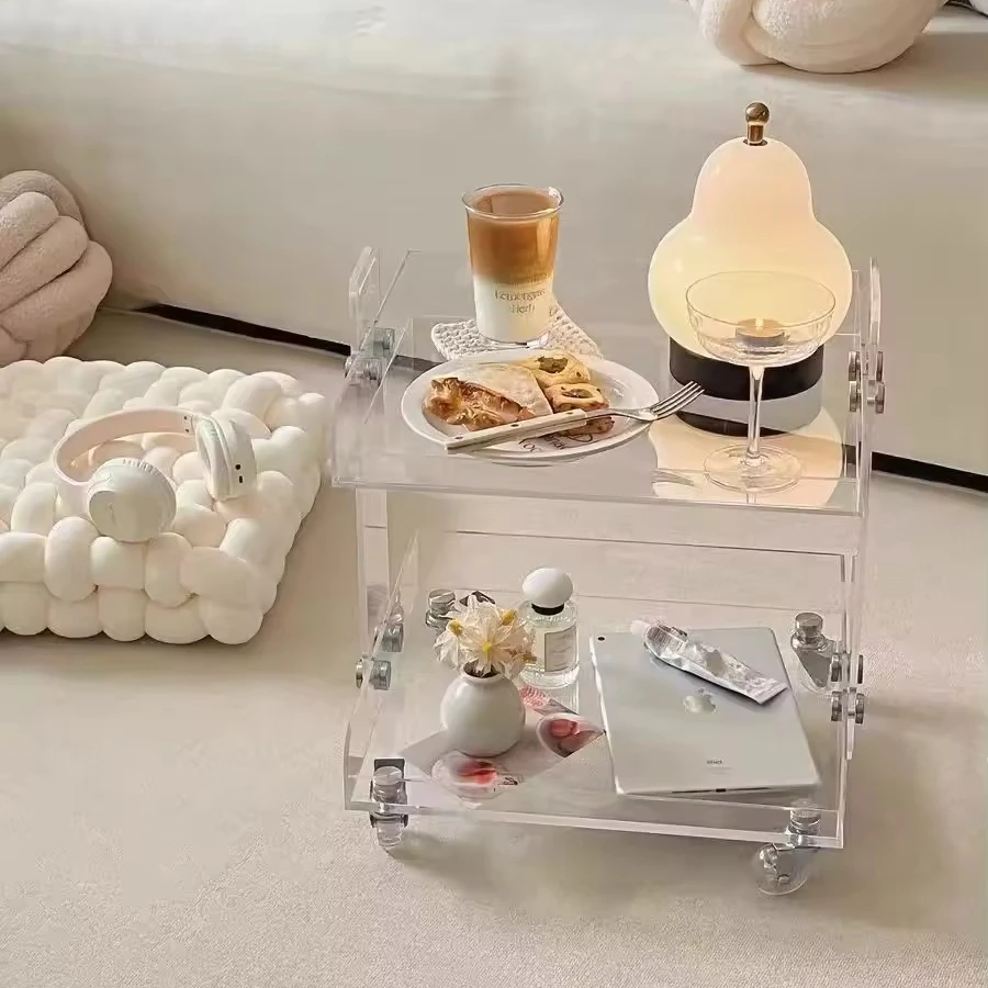 Dining room living room bar counter transparent clear double layer acrylic storage trolley